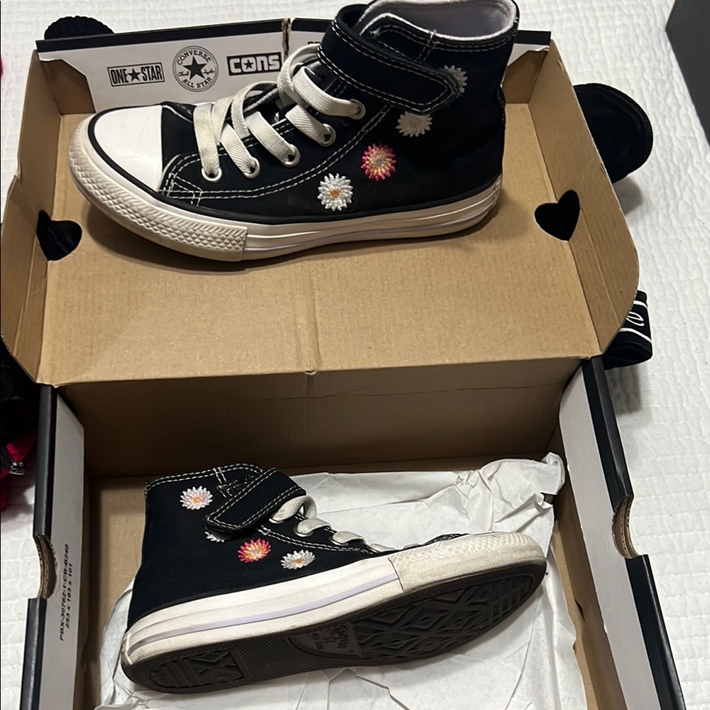 Converse Kids High-Top Sneakers - Black with Floral Design